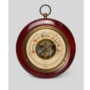 Vintage Vega Aneroid Barometer West Germany Wood Brass Wall Hanging 5 Inch Round